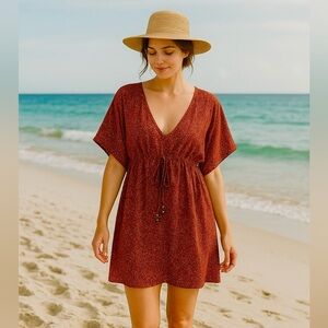 ECHO | Animal Print Red Cotton Caftan Cover-Up